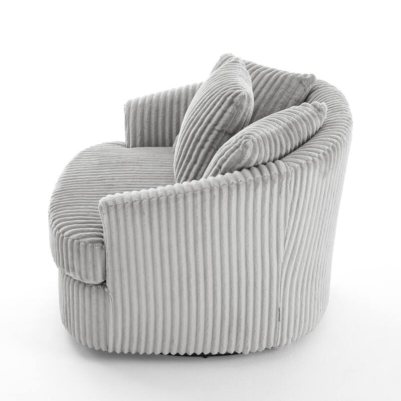 Oversized 43" W Plush Corduroy Slipcovered Swivel Barrel Chair with Pillows Set of 2