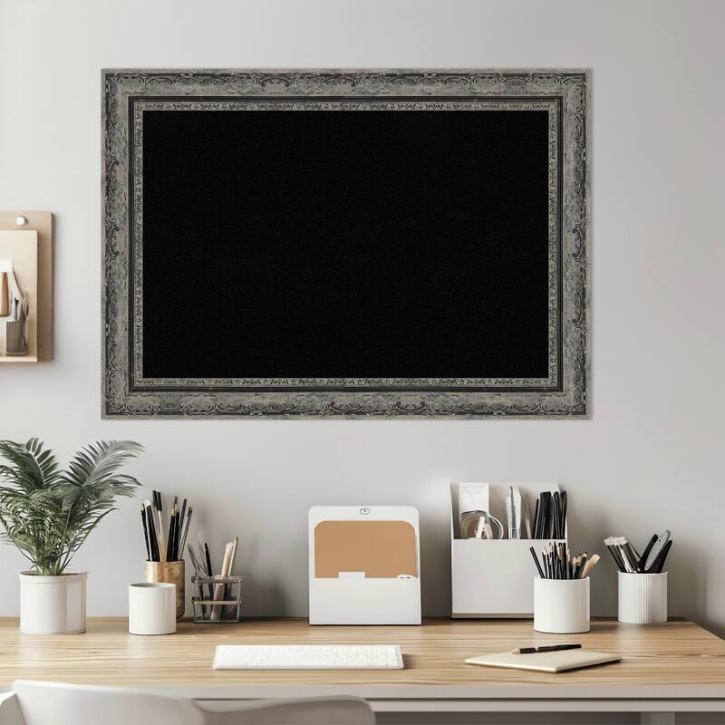 Filigree Matte Black Framed Cork Board - Bulletin Board, Organization Board, Pin Board