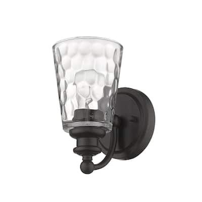 Transitional Hardwired Wall Light with Clear Glass Shade and LED Compatible Damp Rated Fixture - 8.5" H x 5" W x 6.75" D