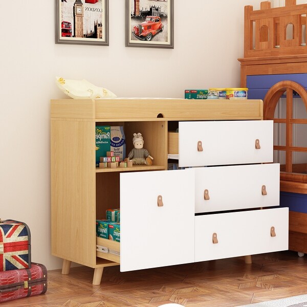 Baby Changing Table Dresser with 4 Drawers Shelf Hidden Trash Storage On Sale Bed Bath Beyond 37932969