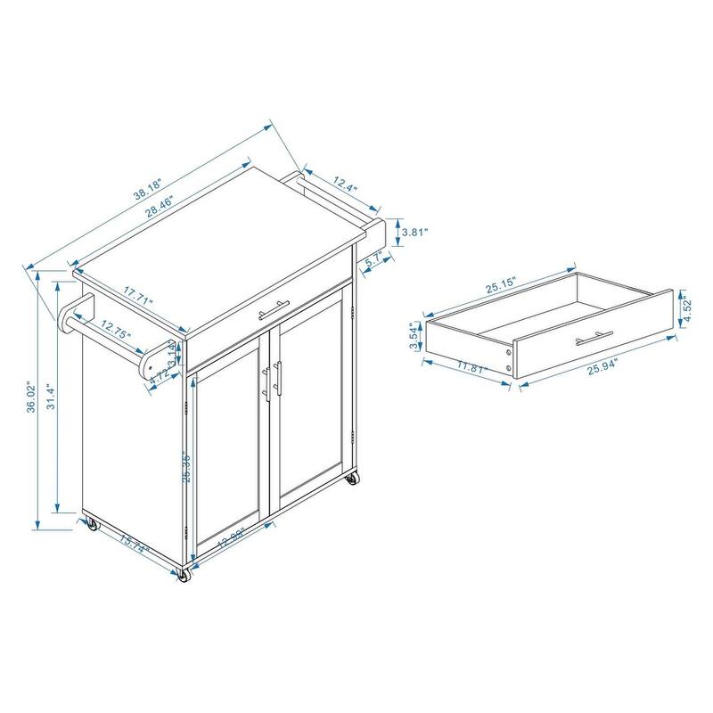 Anmytek Rolling Kitchen Island Cart with Rubber Wood Table Top Adjustable Shelves and Towel Rack