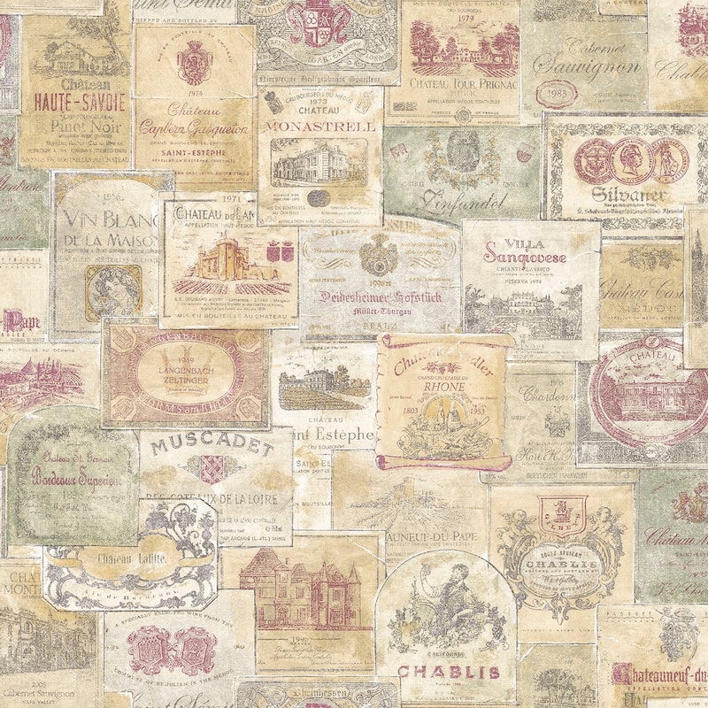 Galerie Wallcoverings Nostalgie Collection Wine Labels Non-woven Matte Wallpaper Roll
