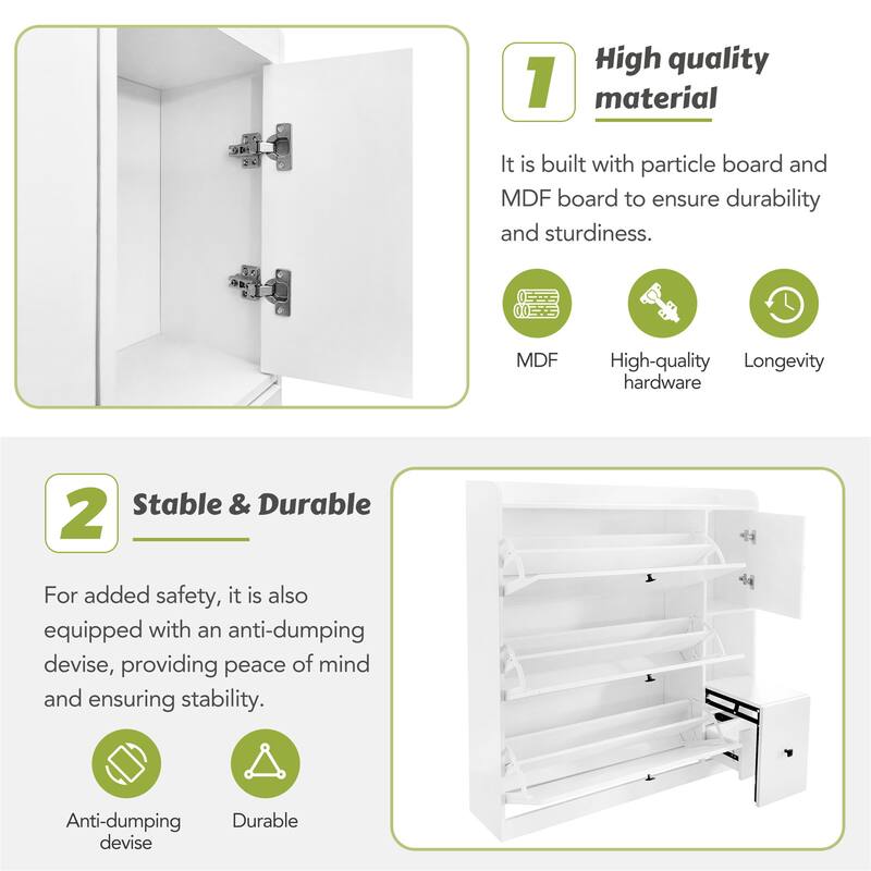 Versatile Shoe Cabinet with 3 Flip Drawers