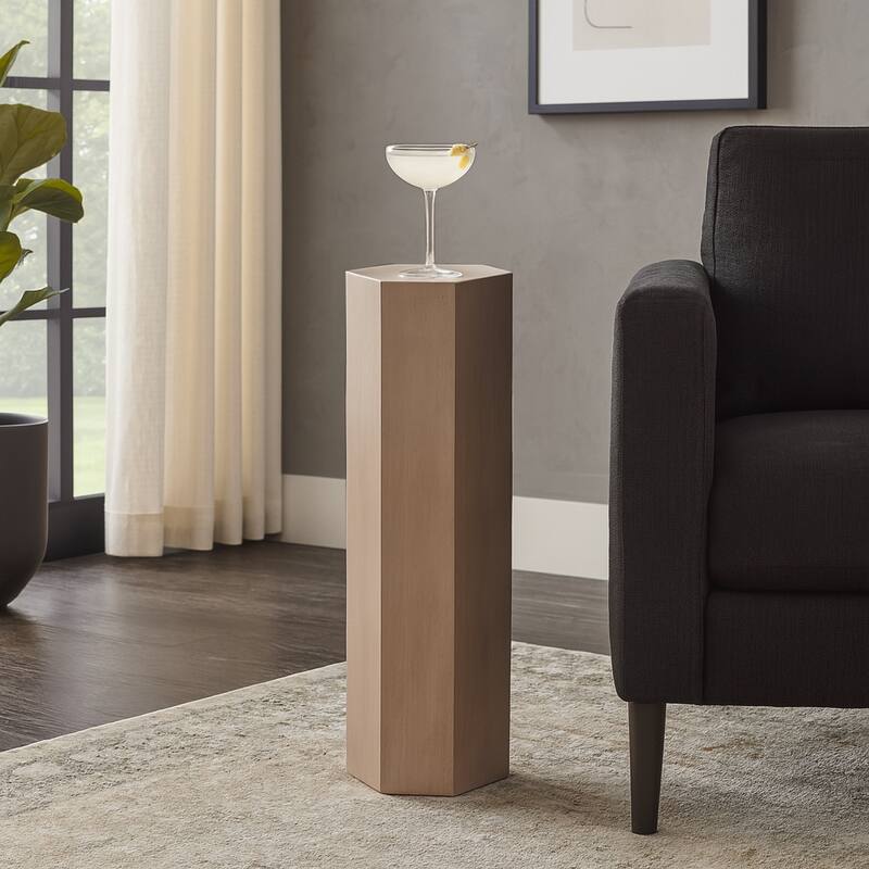 Elegant Natural Wood Accent Side Table with Geometric Design - 36", Tan - 36.0"