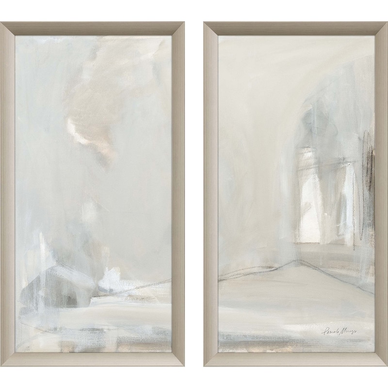 Delicate Gray S/2 Framed Art Giclee Under Glass - Grey - 39 X 21 X 2