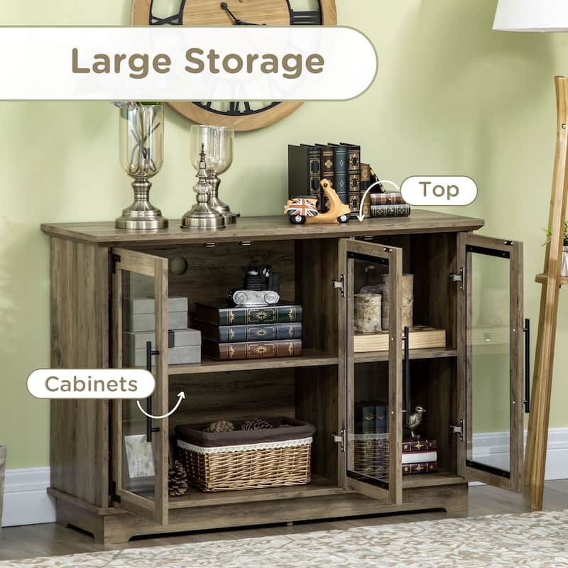 HOMCOM Farmhouse Style Buffet Cabinet, Glass Door Sideboard, Kitchen Storage Cabinet, Coffee Bar for Living Room