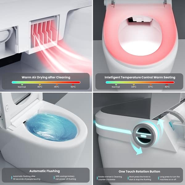 yulika Elongated 1.28 GPF Smart Bidet Toilet with Built-in Foot Sensor and Heated Seat