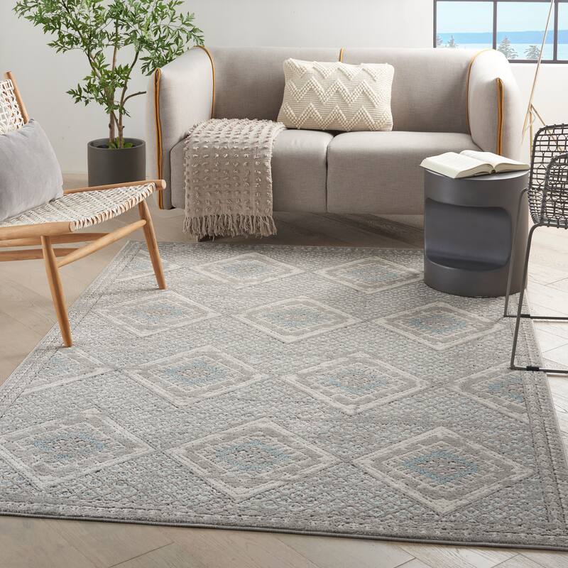 Nourison Concerto Traditional Persian Diamond Area Rug - 6' 7" x 9' 6" - Grey/Ivory/Blue - Rectangle