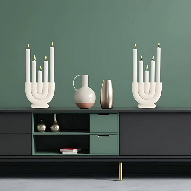White Small Curved Candelabra for Skinny Candles Modern Home Accent