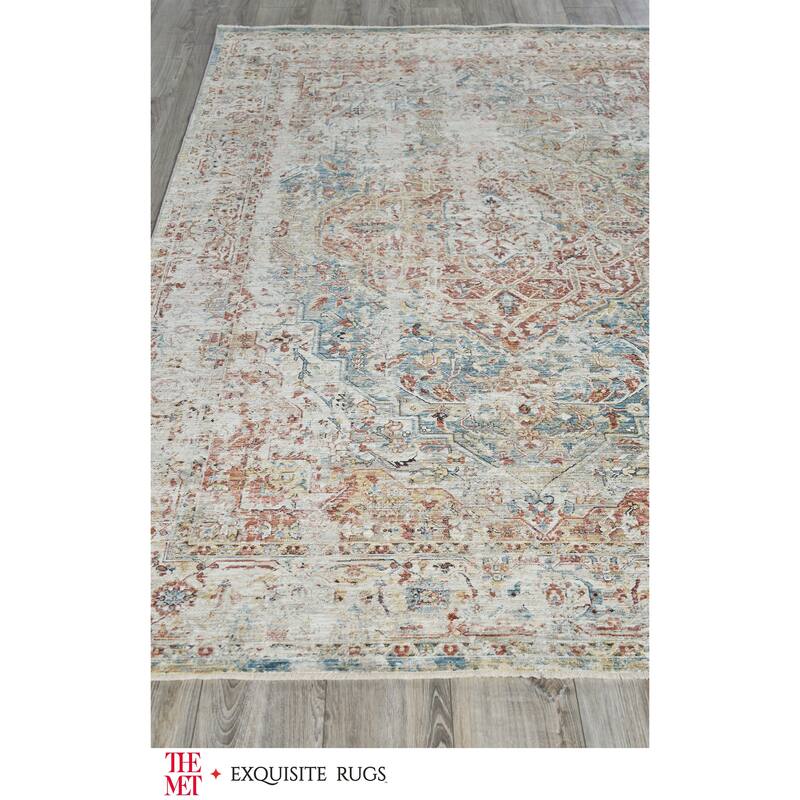 The Met X Exquisite Rugs Antique Loom Rust/Light Blue Area Rug.