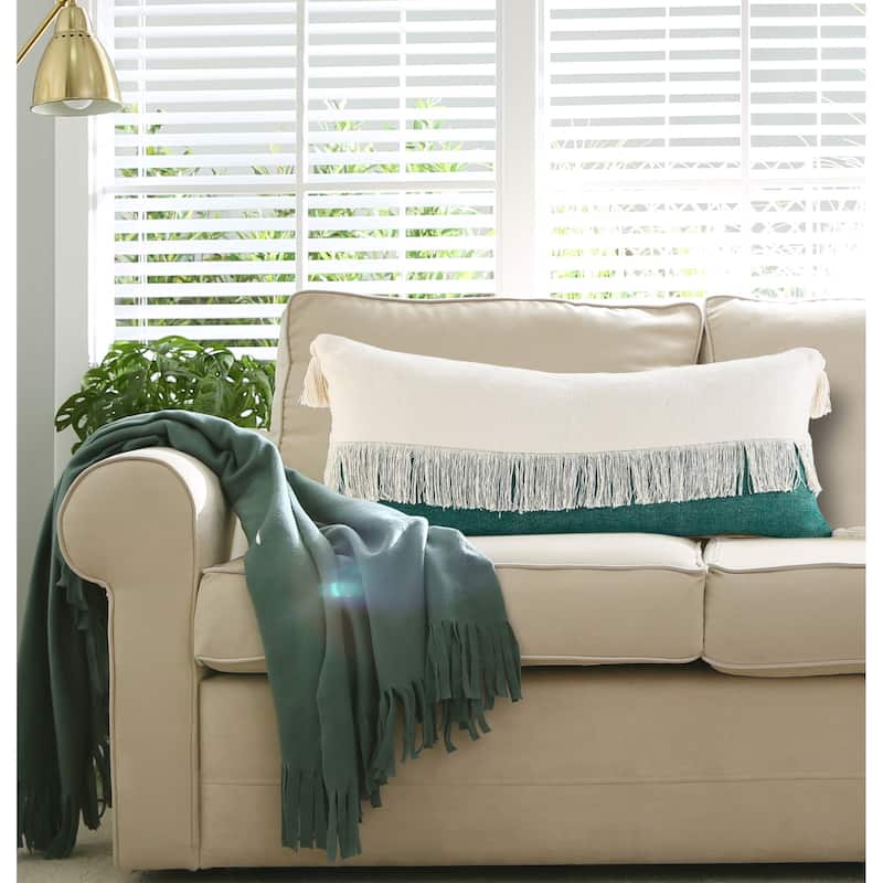 HomeRoots 14" X 36" Emerald Green And Off-White 100% Cotton Zippered Pillow