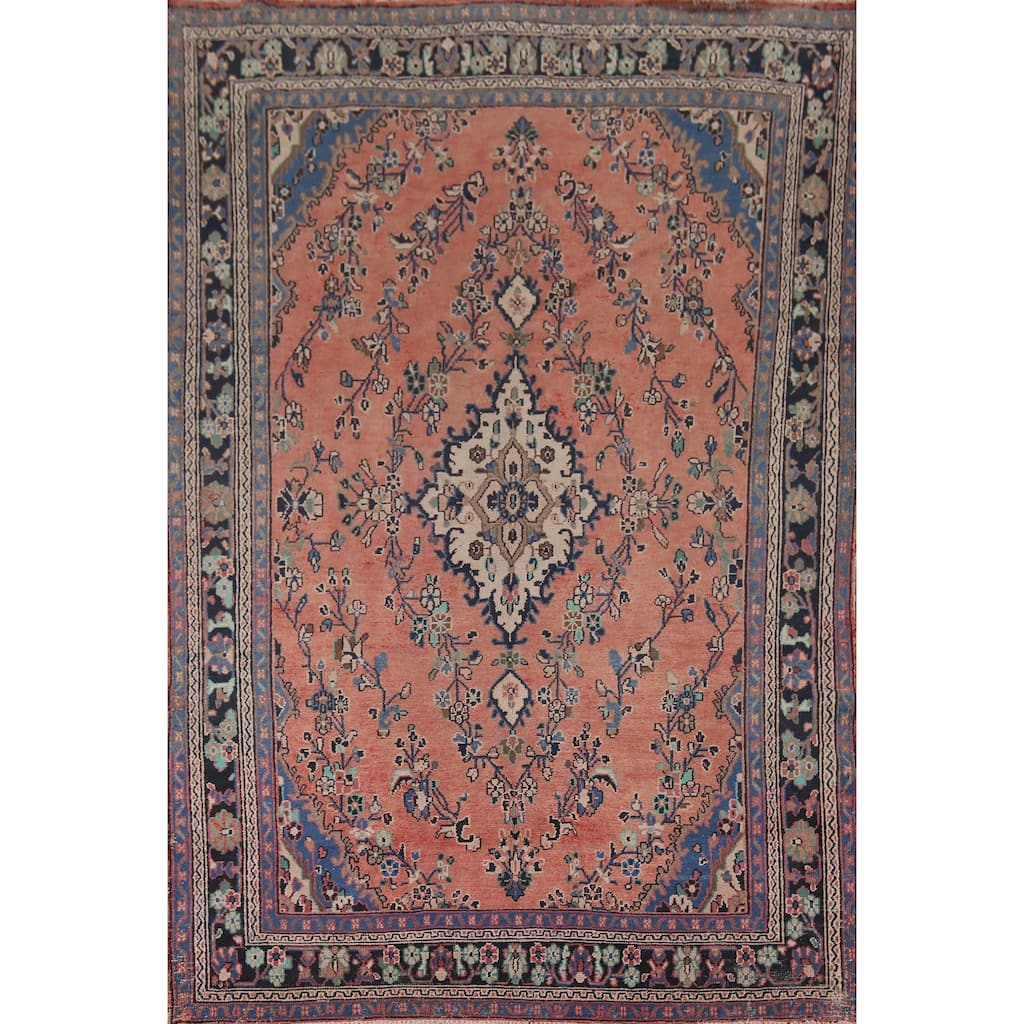 Floral Hamedan Vintage Persian Area Rug Handmade Wool Carpet - 7'3" x 10'1"