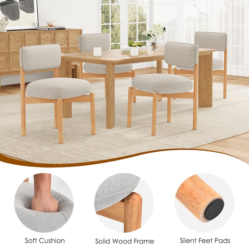 Modern Wooden Blended Linen Dining Chair (Set of 2)