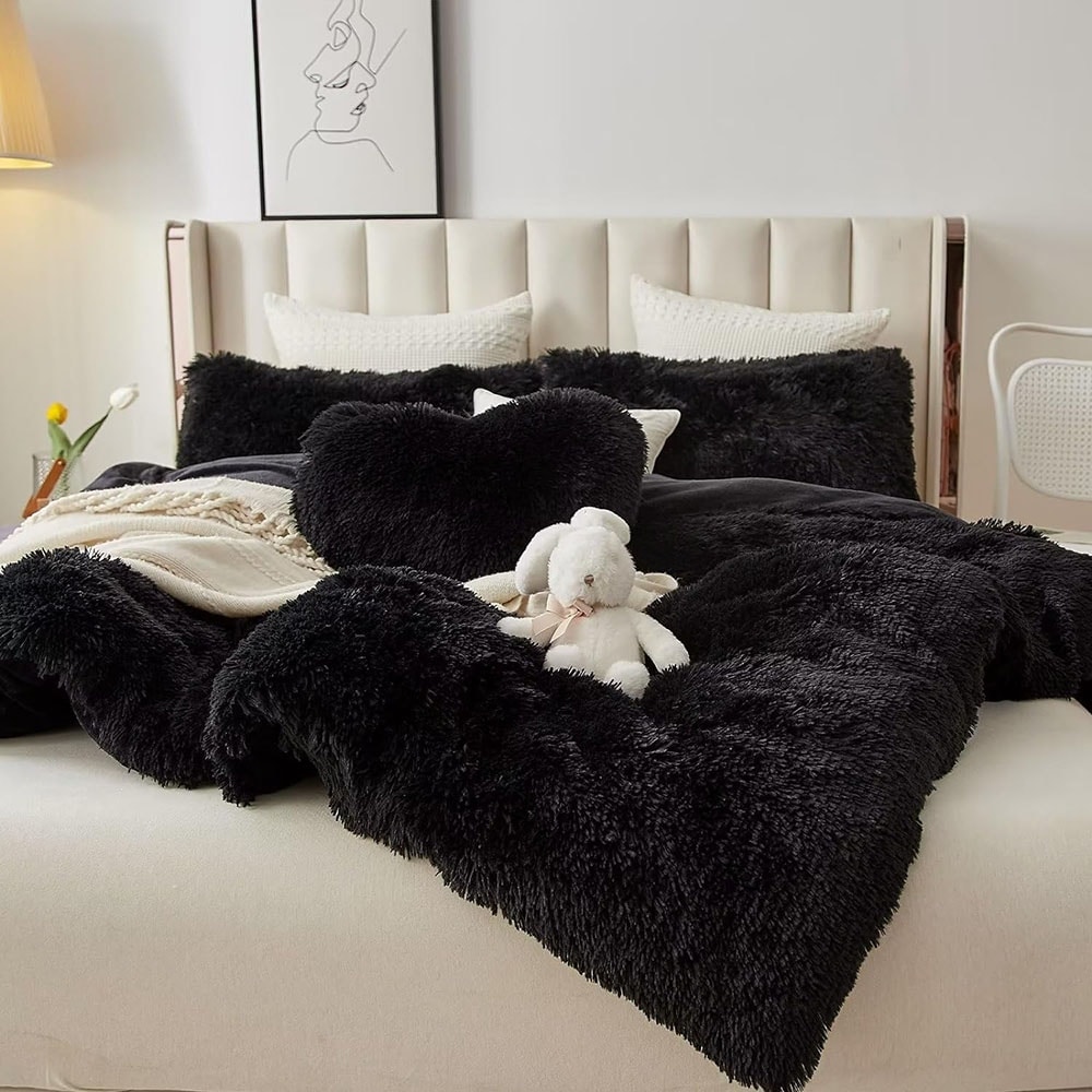 Soft Comforter Cover 2 Pillowcases 1 Pillow Black 4 Piece Queen