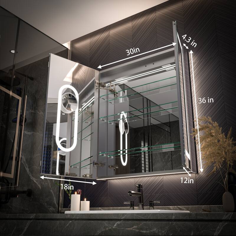 Modland 24"-42W x 36"H LED Medicine Cabinet Mirror with USB Charging,5x Makeup Mirror