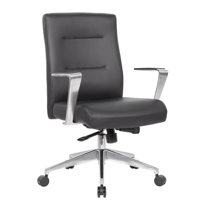 Avery Rolling Conference Armchair, Chrome, Commercial Rated Black Vinyl