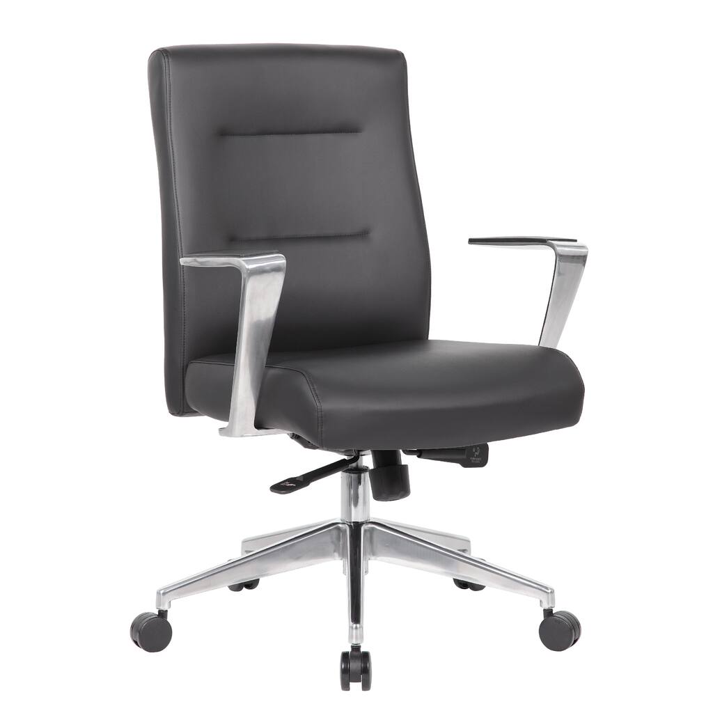 Avery Rolling Conference Armchair, Chrome, Commercial Rated Black Vinyl