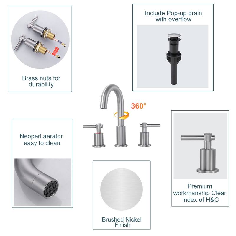 WOWOW Widespread 8 in. Double Handle Bathroom Faucet