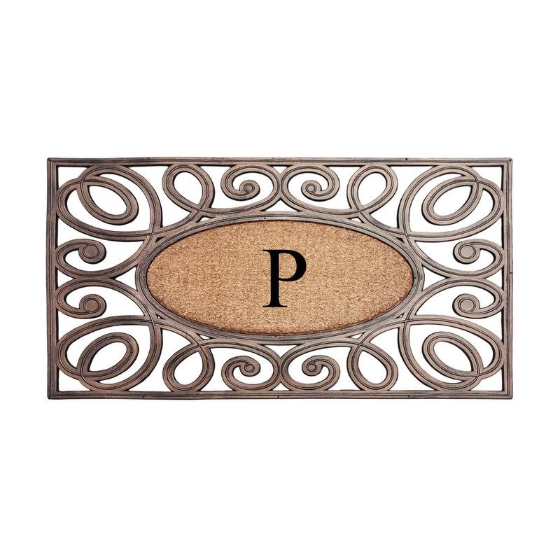 A1HC Rubber and Coir Elegant Circles Monogrammed Double Door Doormat 23"X38"