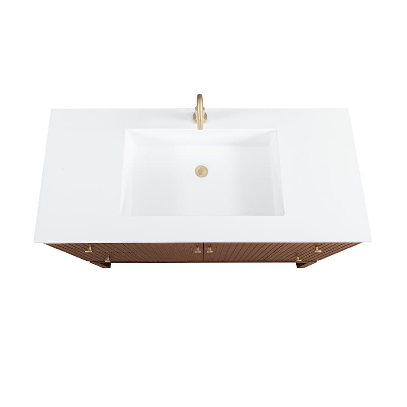 Kenzo 47 in. Bathroom Vanity in Walnut with White Solid Surface Top - 47" Single Sink