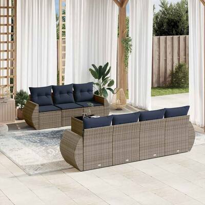 vidaXL 8 Piece Patio Sofa Set with Cushions Gray Poly Rattan - 125x27.2x73
