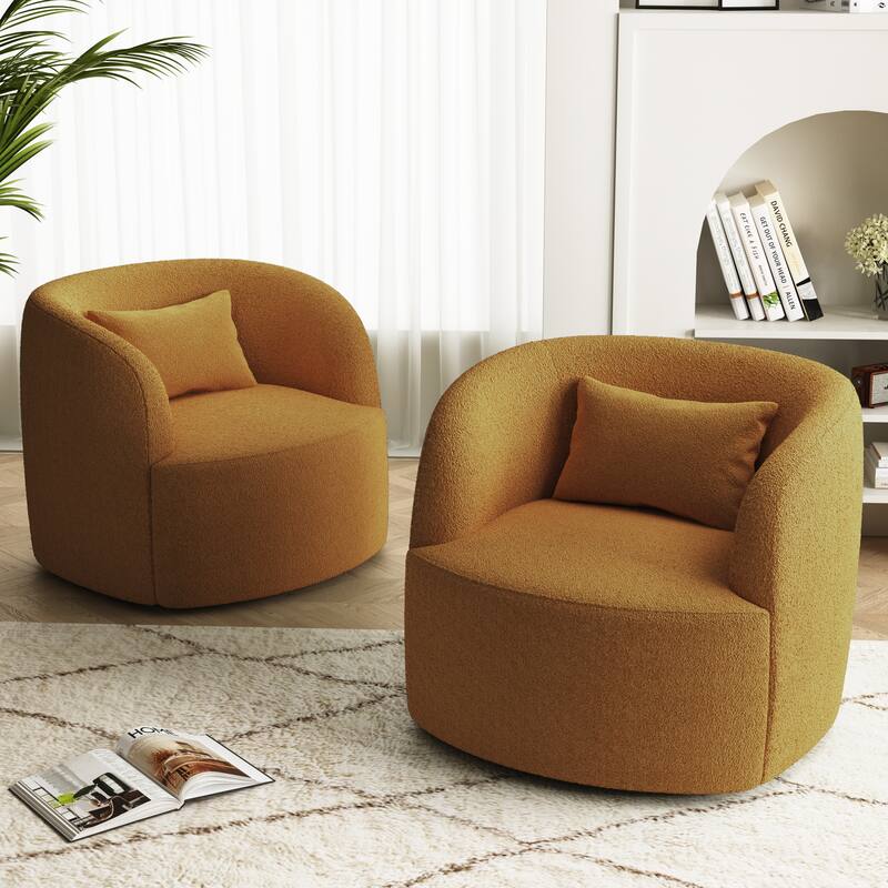 Set of 2 Single Accent Chair Teddy Swivel Barrel Chairs
