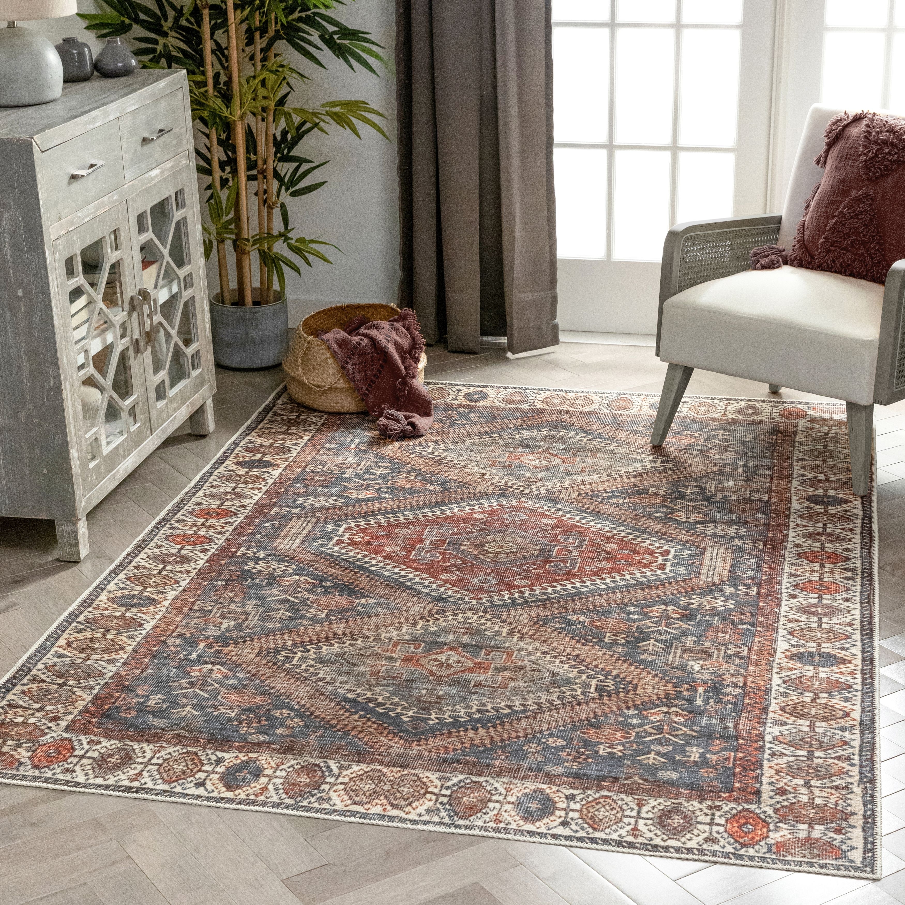 Well Woven Lotus Ripon Vintage Medallion Machine Washable Area Rug