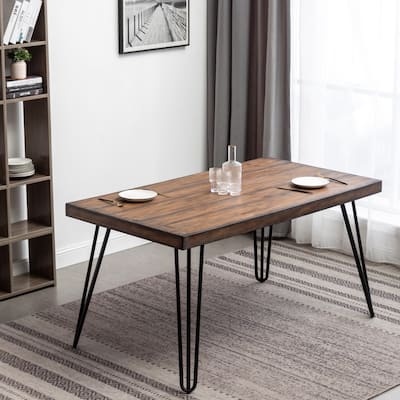 Industrial Metal Hairpin Design Dining Table, Rustic Dark Pine