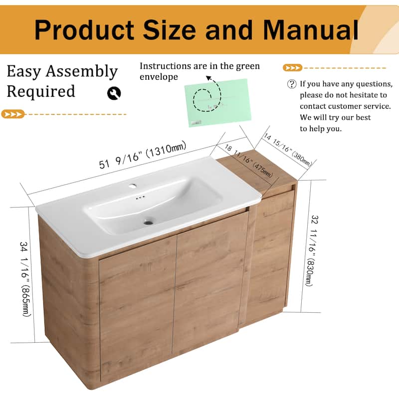 Malwee 36"/40"/48"/52"/60"/64"/84"/92" Bathroom Vanity with Sink, FreeStanding Bathroom Vanity with Door and Adjustable Shelf