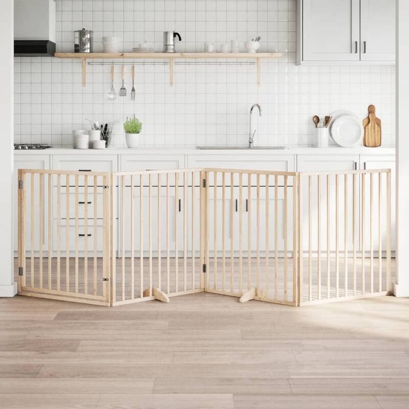 vidaXL Dog Gate Foldable Poplar Wood - Brown(6)