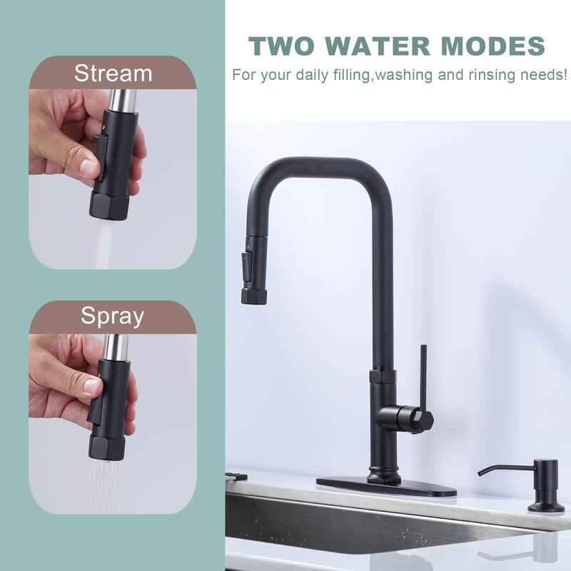 WOWOW Pull Down Sprayer Kitchen Faucet with Soap Dispenser