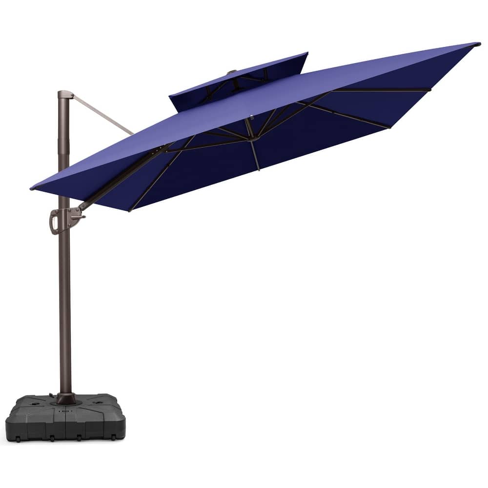 9 x 12 FT Outdoor Patio Double Top Aluminum Rectangular Cantilever Umbrella with Wheel Base