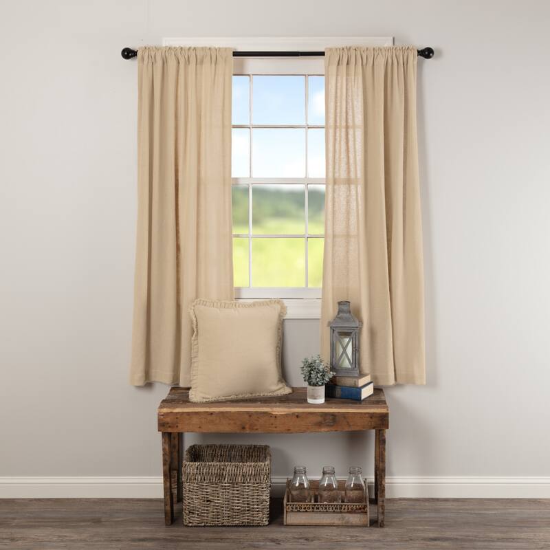 Farmhouse Curtains VHC Cotton Burlap Short Panel 63x36 Pair Rod Pocket Cotton Solid Color - Short Panel 63x36