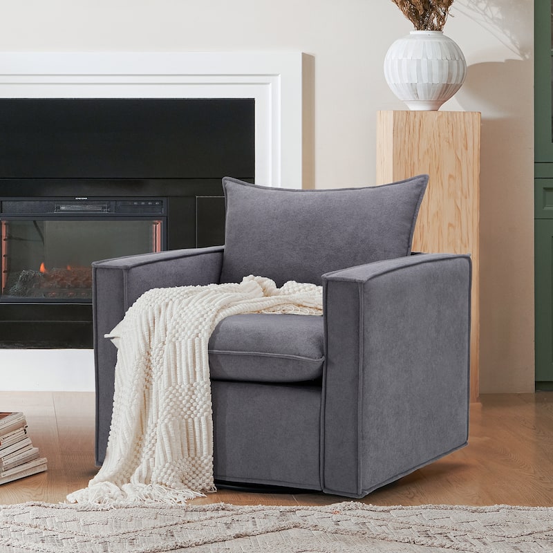 Swivel Accent Chair, 34'' Wide Upholstered Arm Chair with Plump Back Pillow, Modern Sofa Living Room Chair for Bedroom, Corner - 1 - Grey