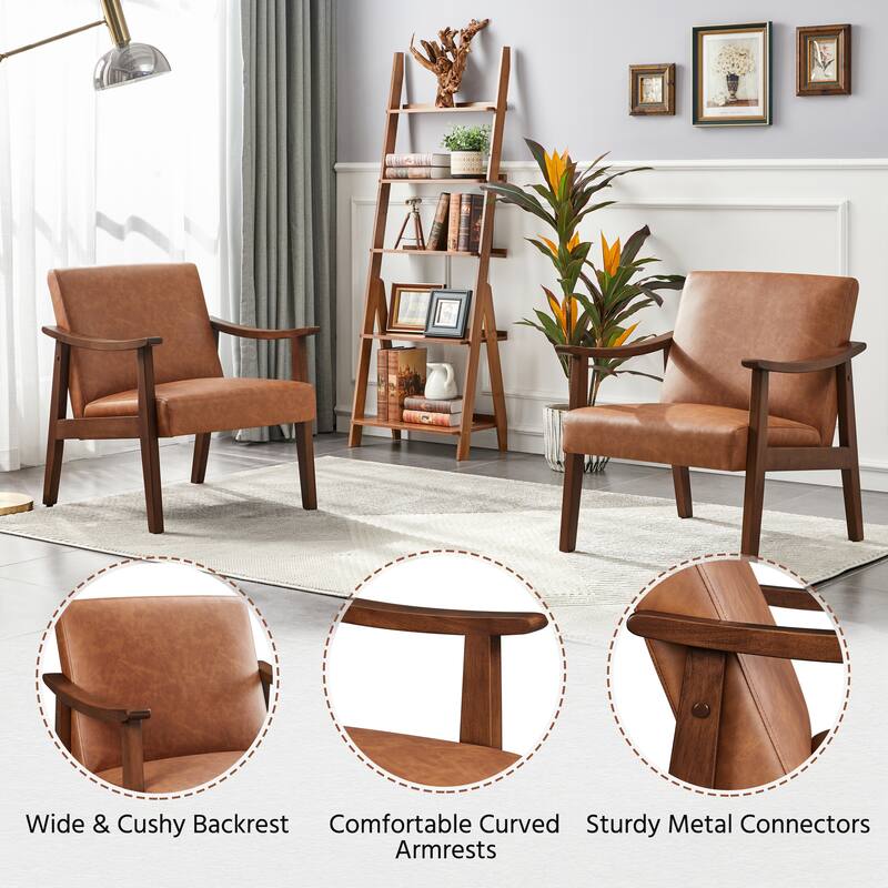 Yaheetech Upholstered Accent Chair Boucle Armchair with Solid Wood Legs - 24.5" L × 28" W × 29" H
