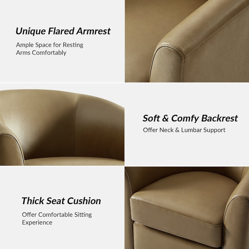 Althea Modern Genuine Leather Swivel Barrel Chair with Solid Wood Base By HULALA HOME