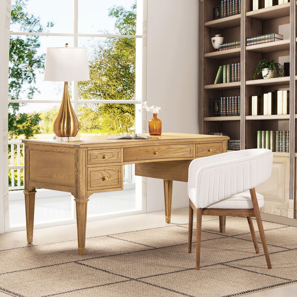 Dauphin 59" Modern Farmhouse 5-Drawer Solid Wood Executive Desk