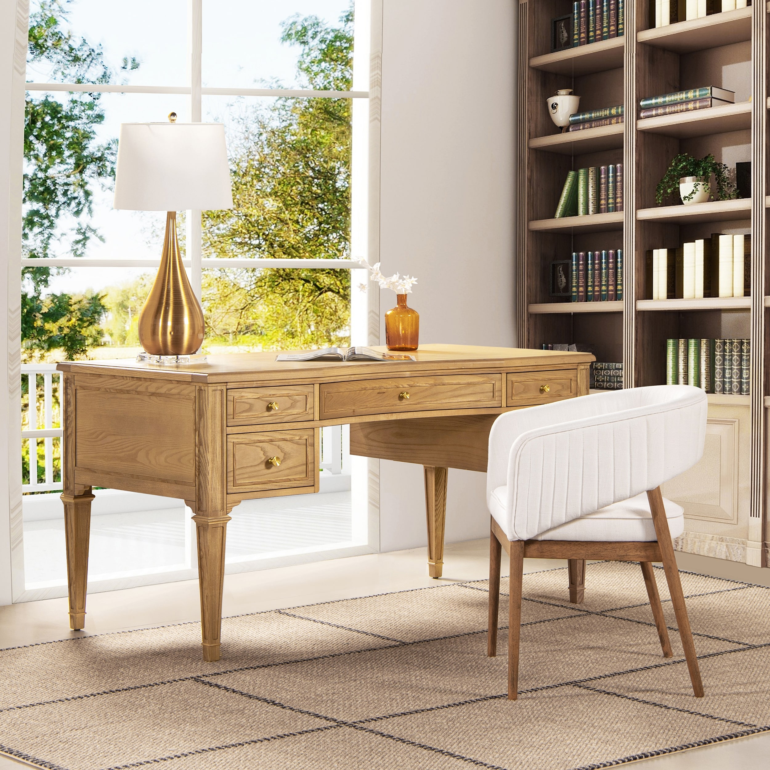 Dauphin 55" Modern Farmhouse 5-Drawer Solid Wood Executive Desk