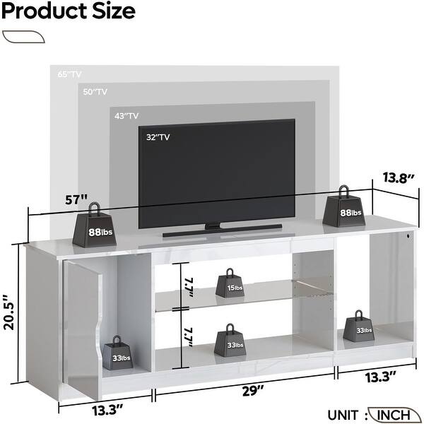 65-inch Modern LED TV Stand with Adjustable Glass Shelf and Gaming ...