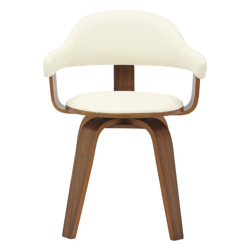 Leather Dining Chair in Solid Wood Accent Arm Chair Open Curved Back Design
