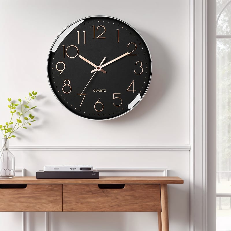 Wall Clock, Silent Non-Ticking Modern Battery Operated Clocks for Office, Home, Bathroom, Kitchen, Bedroom 12 Inch - 12 Inch - Black-1