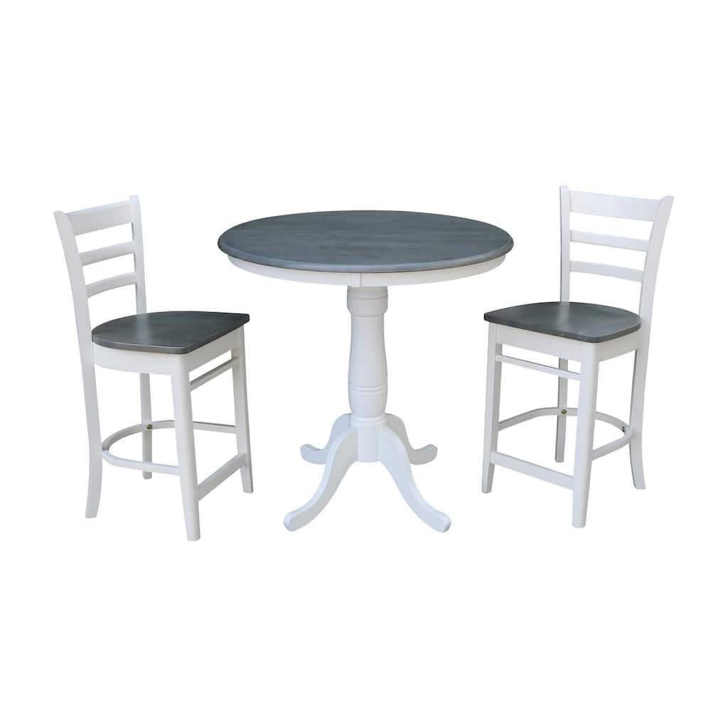 36" Round Pedestal Gathering Height Table With 2 Emily Counter Height Stools - Set of 3 Pieces