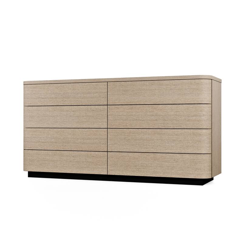 Oak 8-Drawer Dresser Buffet for Bedroom Wide Chest of Drawers with Anti-Tip Safety, Waterproof Top