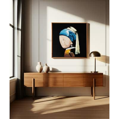 Wood Frame Canvas Wall Art Girl with Pearl Earring - 47" Multi-Colored