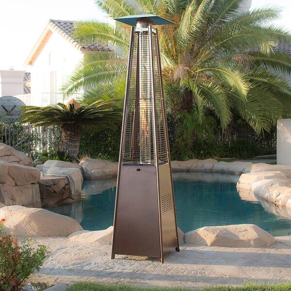 Belleze Patio Heater Pyramid With Dancing Flame Freestanding Csa Certified 42 000 Btu Hammered Bronze Standard On Sale Overstock 17907079