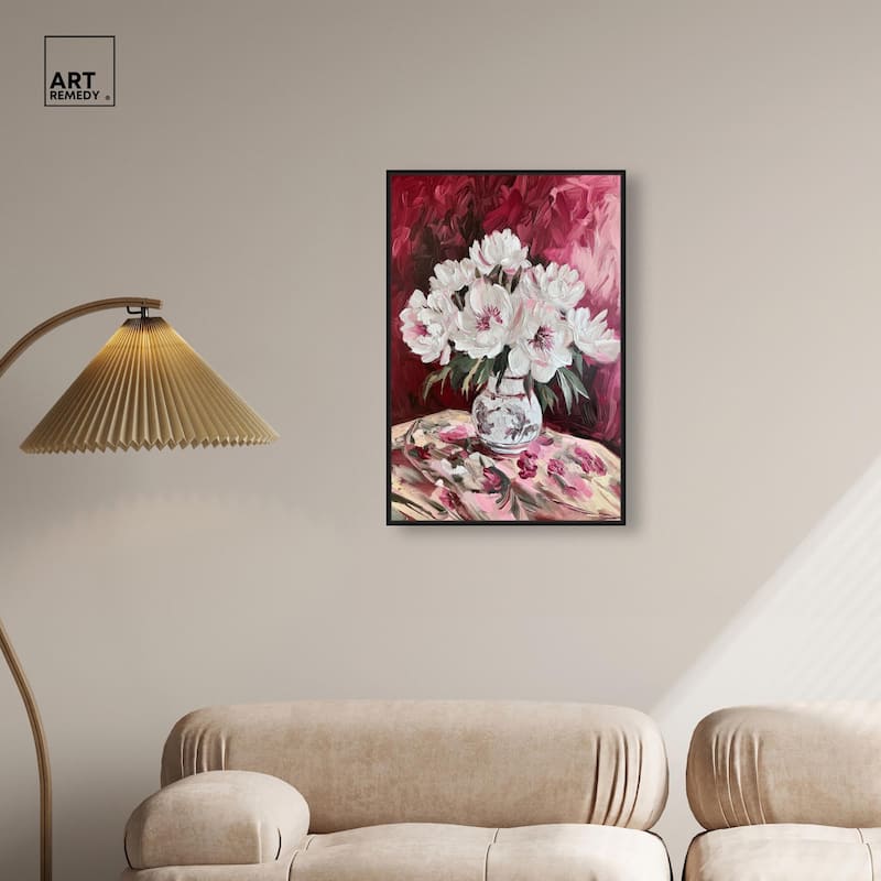 Peonies on Ruby Tide Canvas by Art Remedy