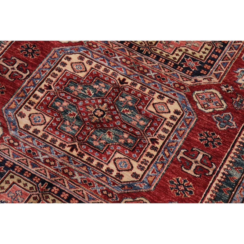 Rustic Super Kazak Zara Red/Beige Hand Knotted Wool Rug - 4'9'' x 6'5''