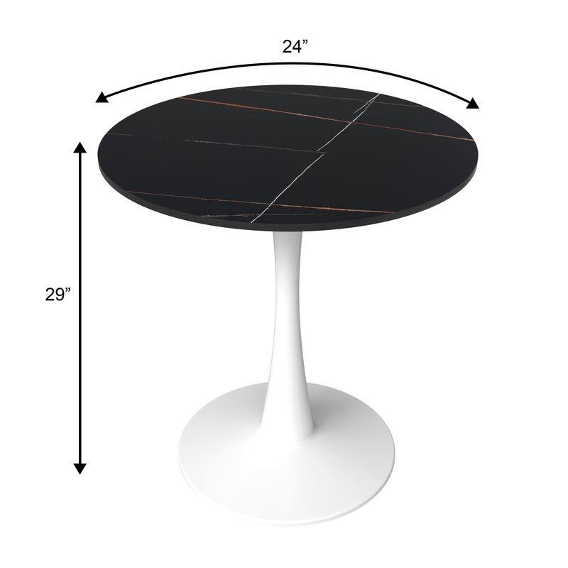 Bristol Modern Round Pedestal Dining Table with Scratch-Resistant Sintered Stone Top and Steel Base, Seats of 2-4