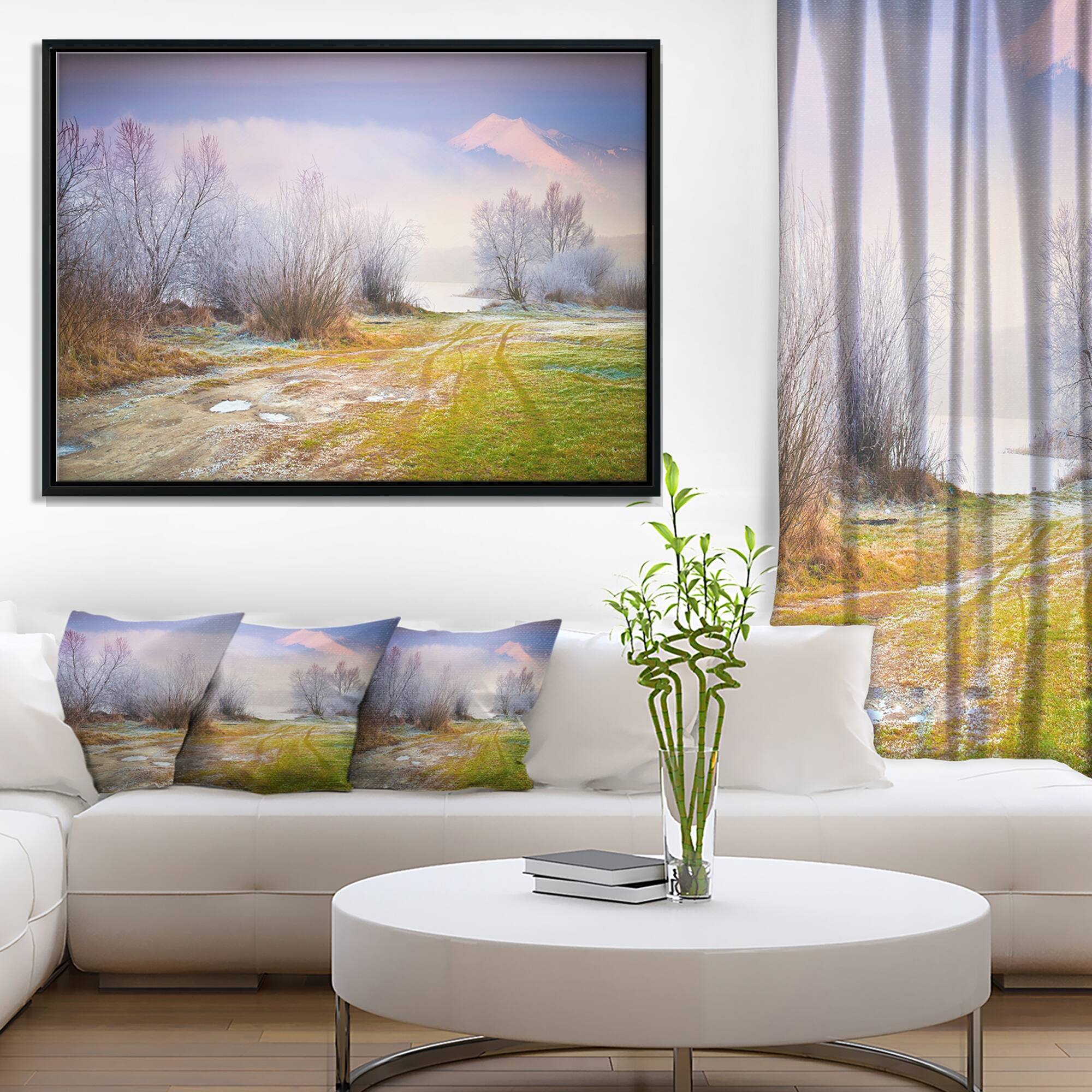 Designart "Beautiful Foggy Autumn Sunset" Large Landscape Framed Canvas
