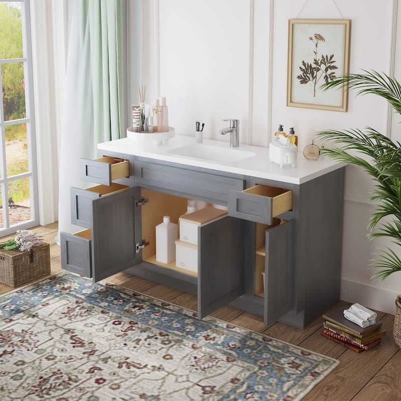 Vanity Art 57" Oak Freestanding Bathroom Vanity Cabinet without Top